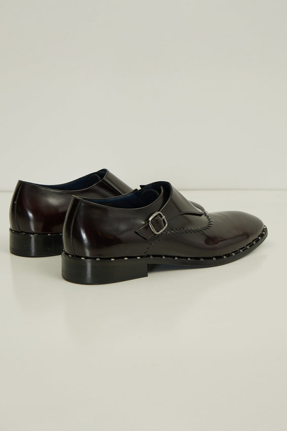 Stitch Detail Monk Strap - Burgundy