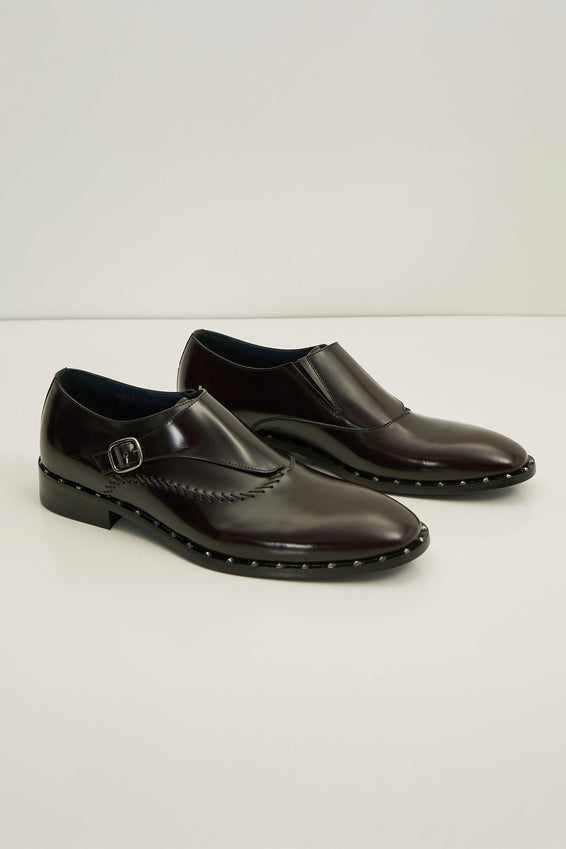 Stitch Detail Monk Strap - Burgundy