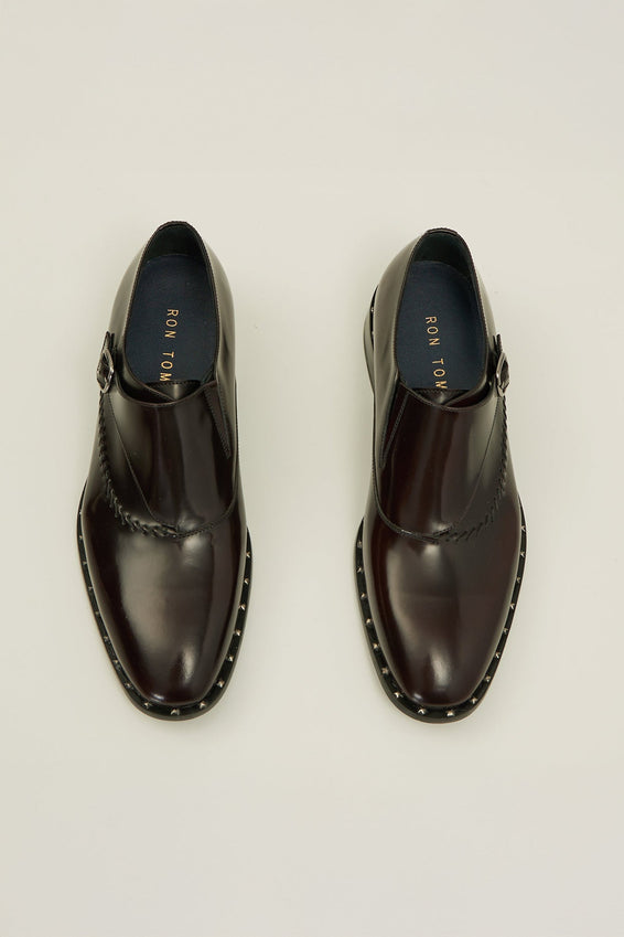 Stitch Detail Monk Strap - Burgundy