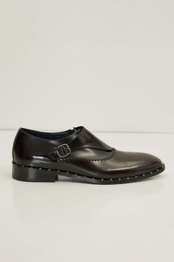 Stitch Detail Monk Strap - Burgundy
