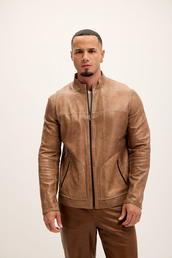 Vanguard Reversible Perforated Suede & Leather Jacket - Beige/Brown