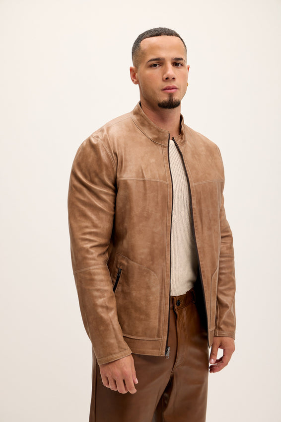 Vanguard Reversible Perforated Suede & Leather Jacket - Beige/Brown