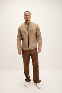 Vanguard Reversible Perforated Suede & Leather Jacket - Beige/Brown