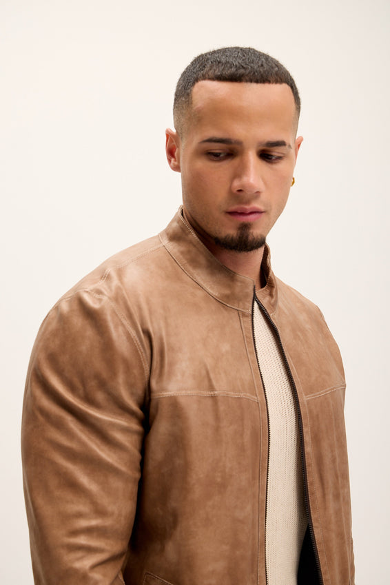 Vanguard Reversible Perforated Suede & Leather Jacket - Beige/Brown