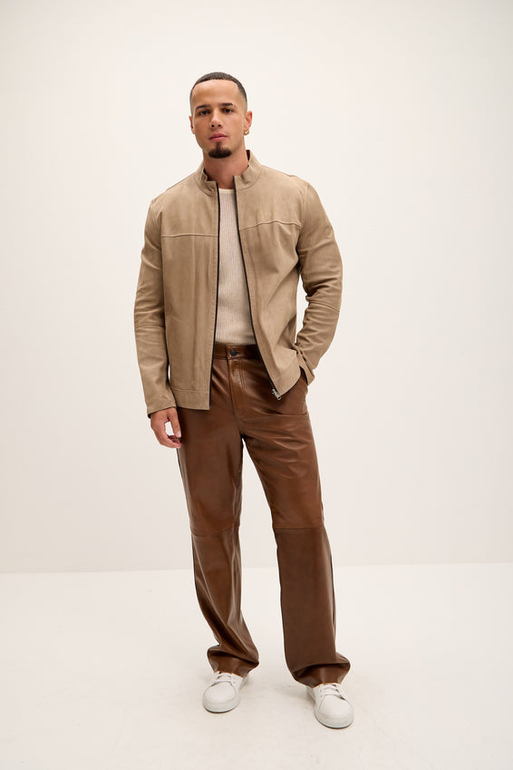 Vanguard Reversible Perforated Suede & Leather Jacket - Beige/Brown