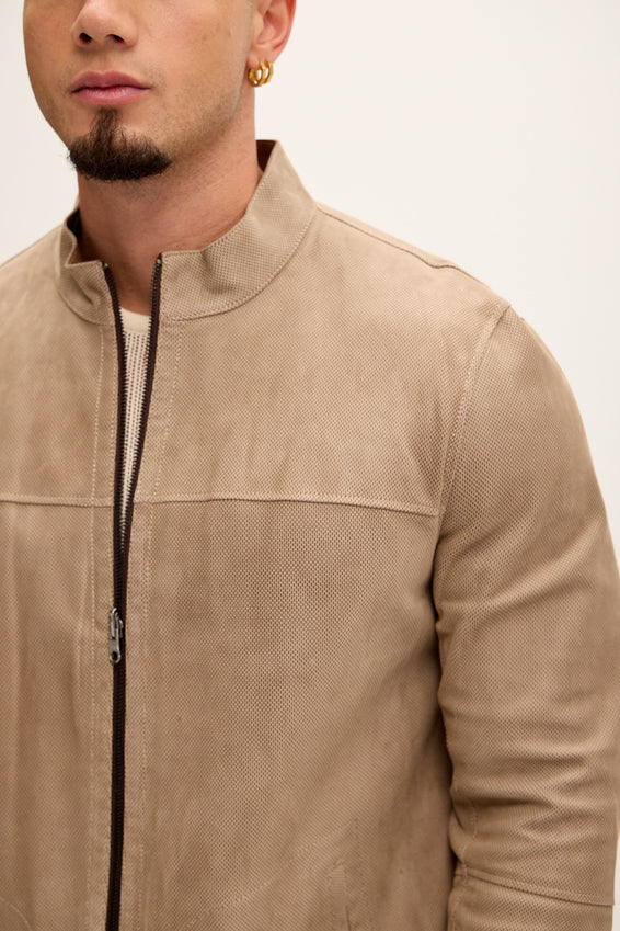 Vanguard Reversible Perforated Suede & Leather Jacket - Beige/Brown
