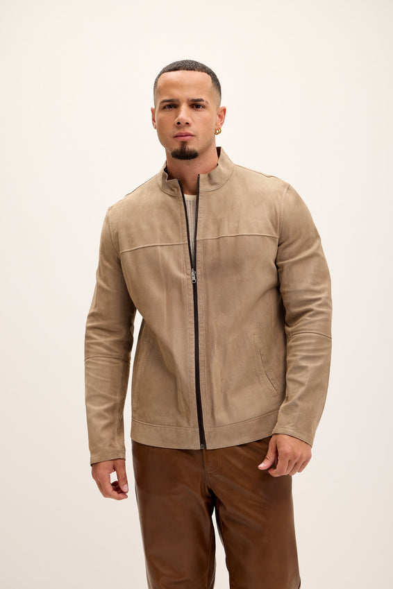 Vanguard Reversible Perforated Suede & Leather Jacket - Beige/Brown