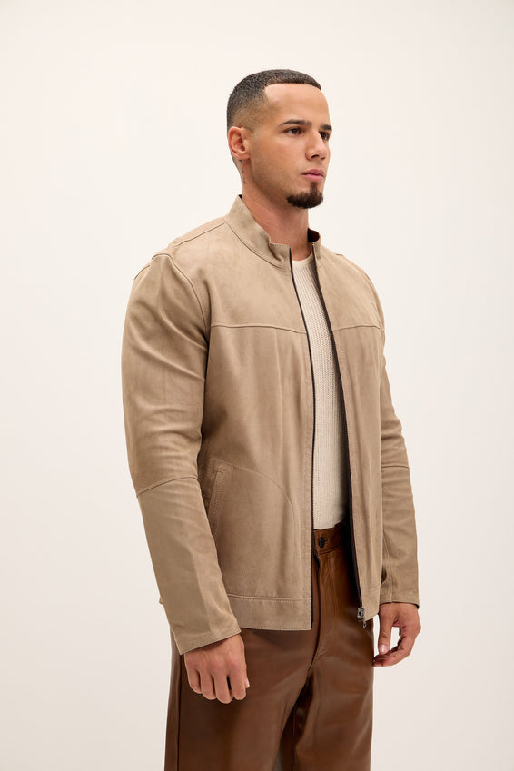 Vanguard Reversible Perforated Suede & Leather Jacket - Beige/Brown