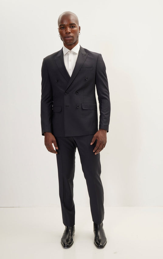 Super 120S Merino Wool Double Breasted Suit - Cobalt Black