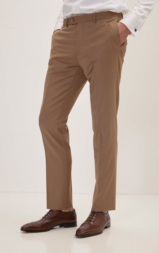 Super 120S Merino Wool Double Breasted Suit - Khaki