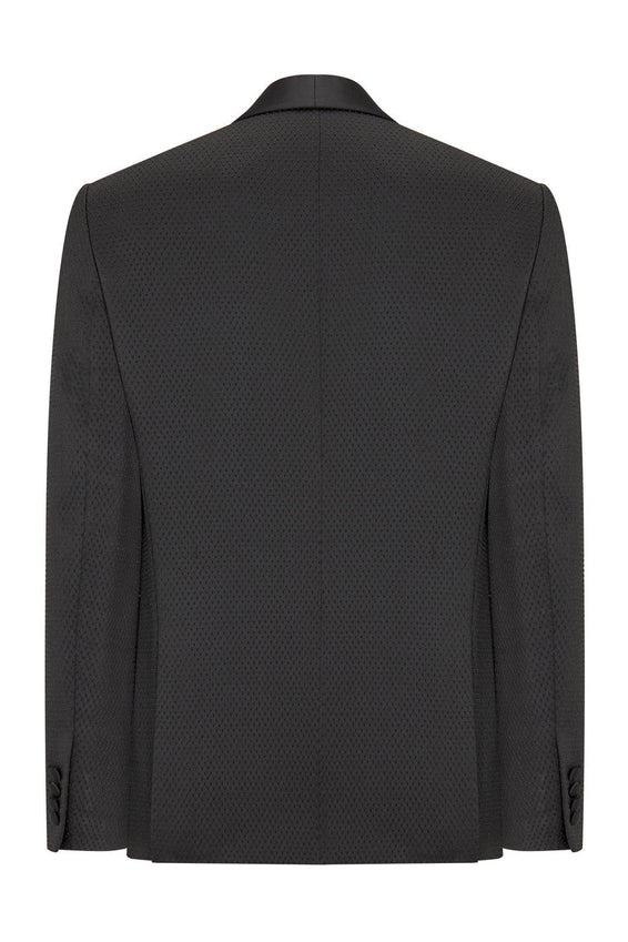 Swiss Dot Embroidery Shawl Lapel Tuxedo Jacket - Black