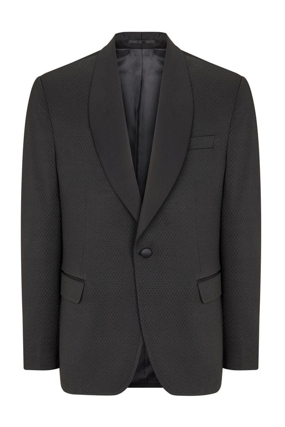 Swiss Dot Embroidery Shawl Lapel Tuxedo Jacket - Black