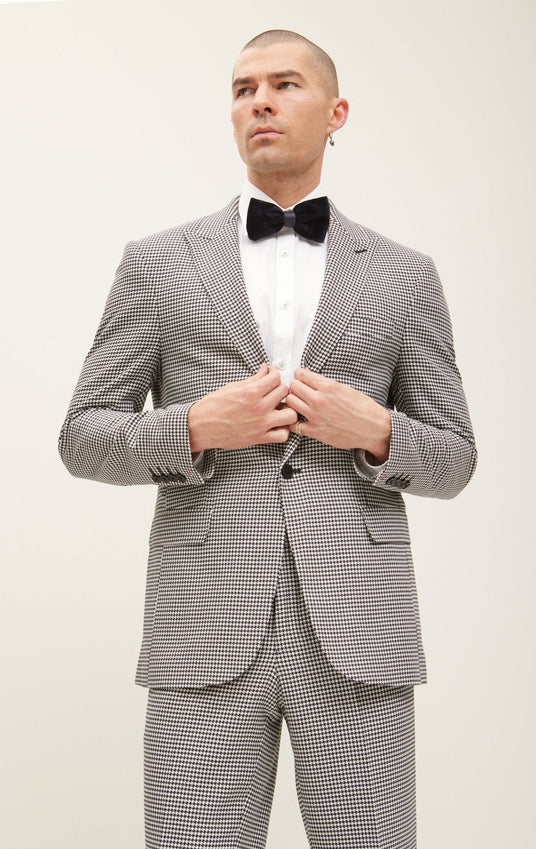 Peak Lapel Houndstooth Suit With Matching Pants