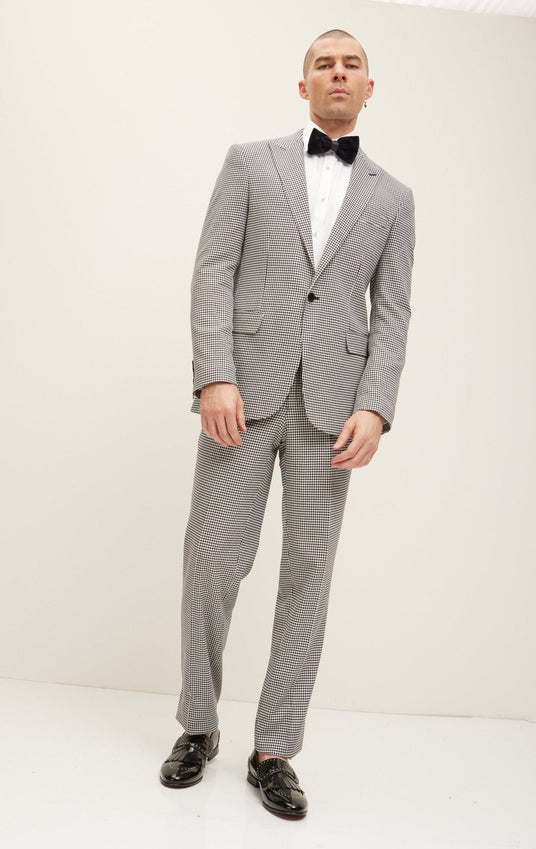 Peak Lapel Houndstooth Suit With Matching Pants