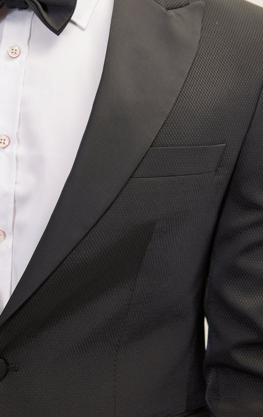 Textured Peak Lapel Tuxedo Jacket - Black