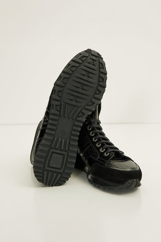 The Croc Hi-Top Leather Sneaker Boots - Black Patent
