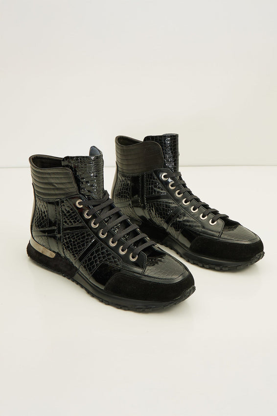 The Croc Hi-Top Leather Sneaker Boots - Black Patent