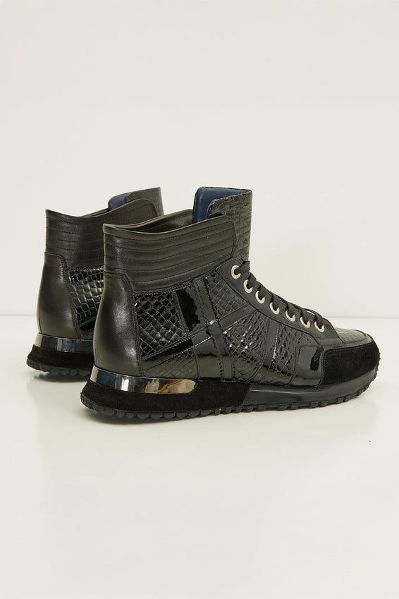 The Croc Hi-Top Leather Sneaker Boots - Black Patent