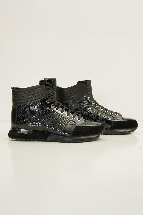 The Croc Hi-Top Leather Sneaker Boots - Black Patent