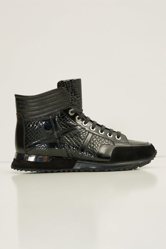 The Croc Hi-Top Leather Sneaker Boots - Black Patent