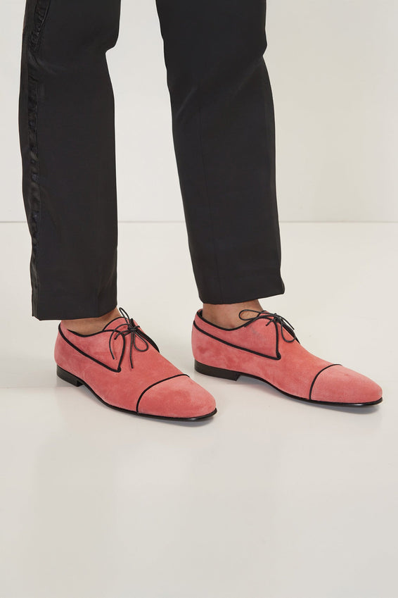 The Formal Leather Cap Toe Derby Shoes  - Light Pink Suede