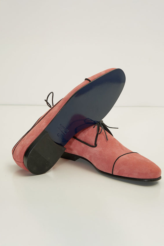 The Formal Leather Cap Toe Derby Shoes  - Light Pink Suede