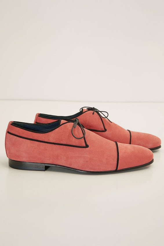 The Formal Leather Cap Toe Derby Shoes  - Light Pink Suede