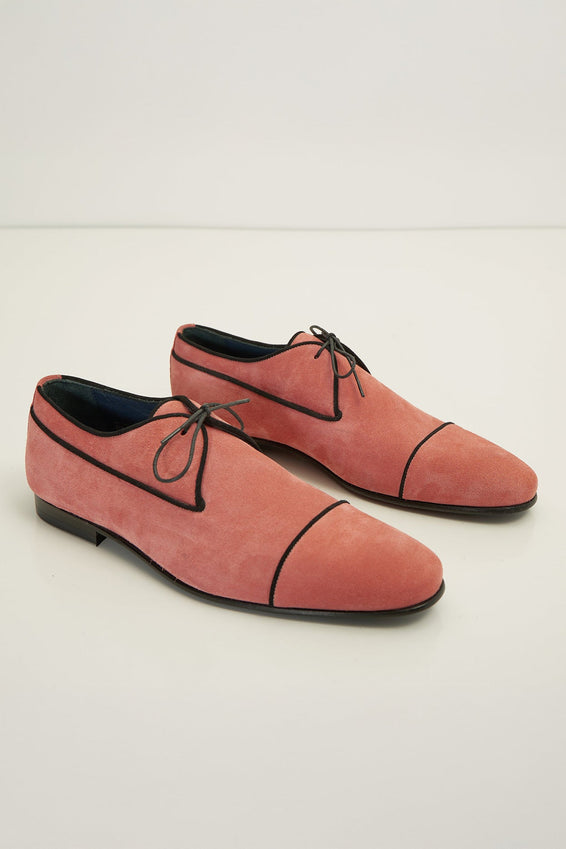 The Formal Leather Cap Toe Derby Shoes  - Light Pink Suede