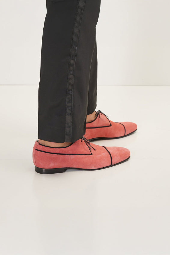 The Formal Leather Cap Toe Derby Shoes  - Light Pink Suede