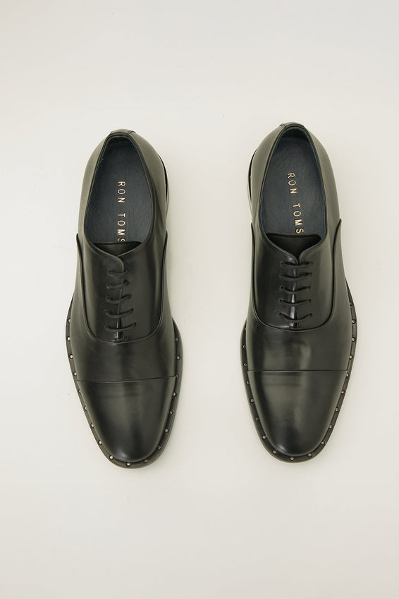 The Studded Cap Toe Oxfords Polished Leather - Black