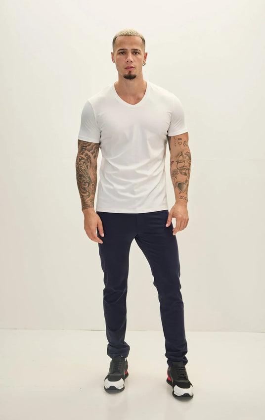 V-neck Fitted Sleeves T-shirt - Off White