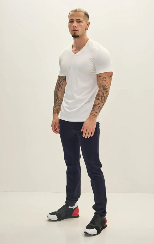 V-neck Fitted Sleeves T-shirt - Off White