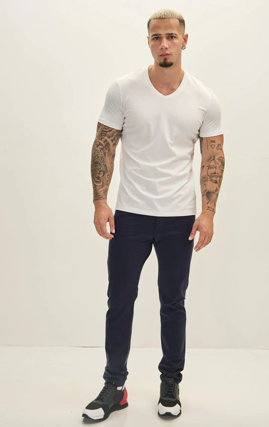 V-neck Fitted Sleeves T-shirt - Off White