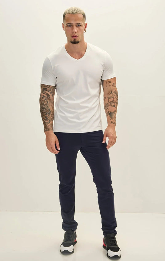V-neck Fitted Sleeves T-shirt - Off White