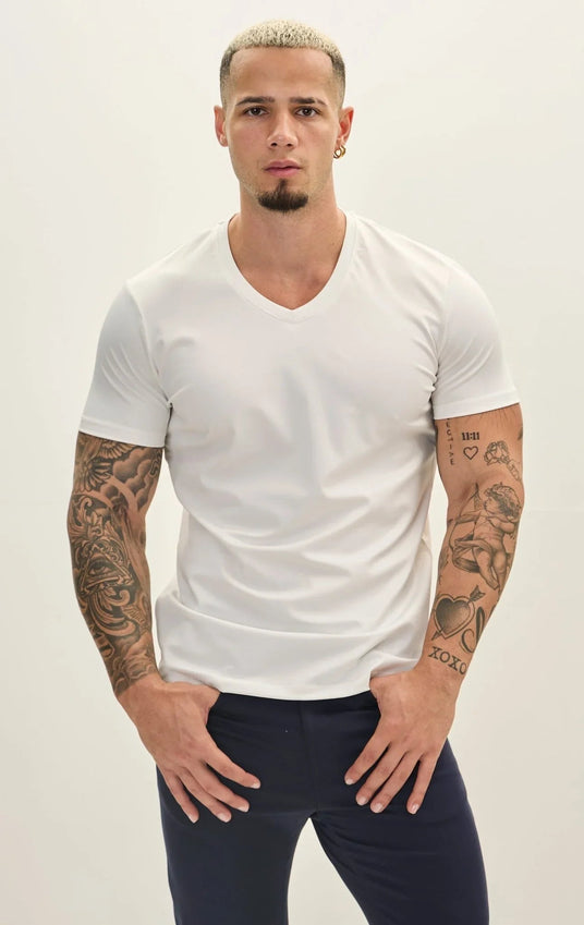 V-neck Fitted Sleeves T-shirt - Off White