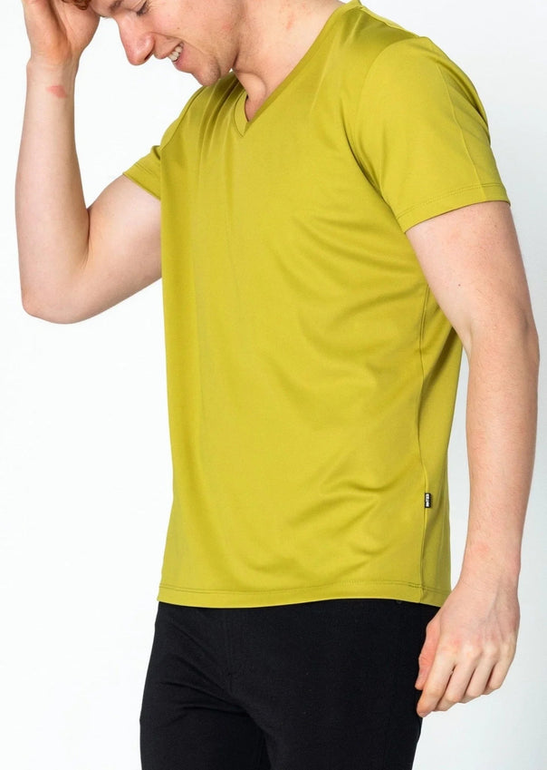 V-neck Fitted Sleeves T-shirt - Oil Green