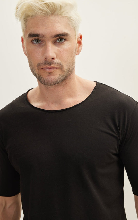 Wide Neck Everyday Cotton T-Shirt - Black