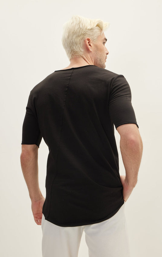 Wide Neck Everyday Cotton T-Shirt - Black
