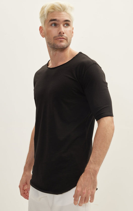 Wide Neck Everyday Cotton T-Shirt - Black