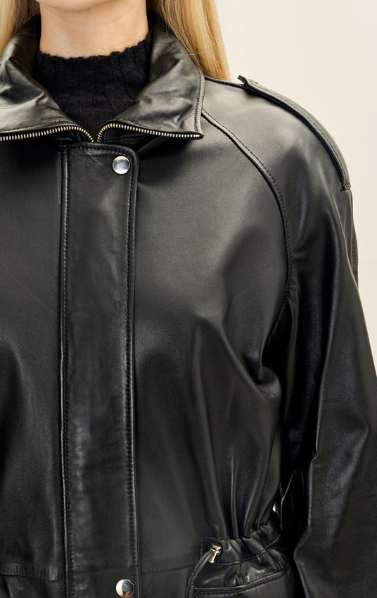 Lambskin Leather Safari Jacket - Black