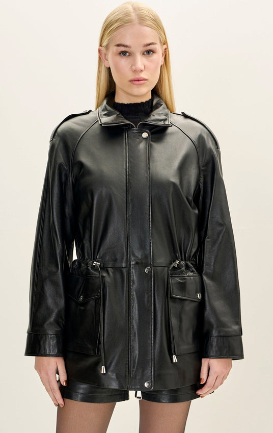 Lambskin Leather Safari Jacket - Black