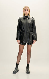 Lambskin Leather Safari Jacket - Black