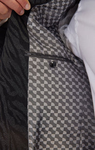 Zebra Velvet Flocking Glittered Tuxedo Jacket - Jet Black