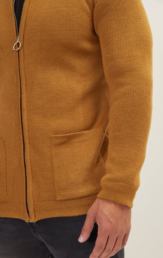 Zipper Up Cardigan - Mustard