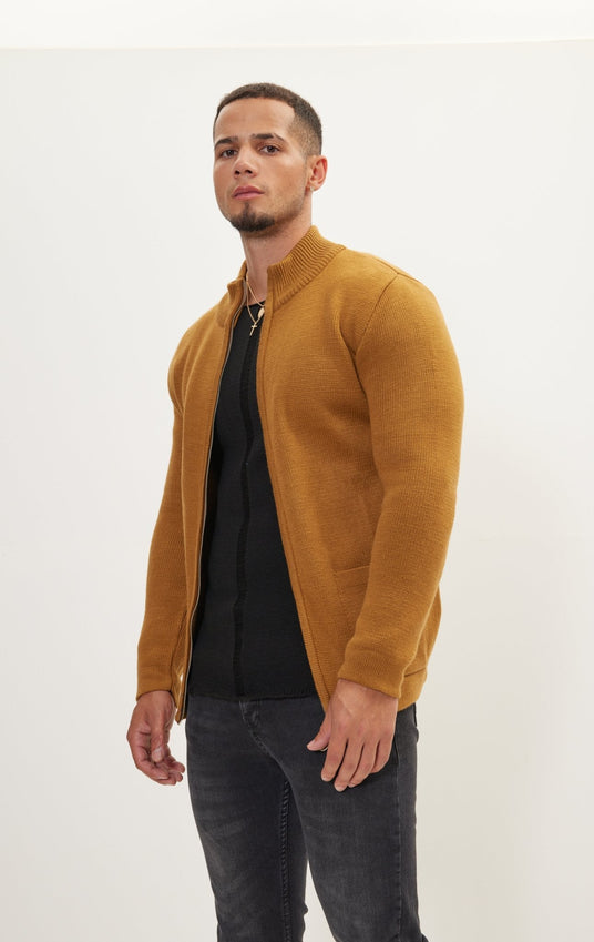 Zipper Up Cardigan - Mustard